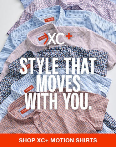 A moving graphic of a men's blazer with the outfit changing from dressy to casual.